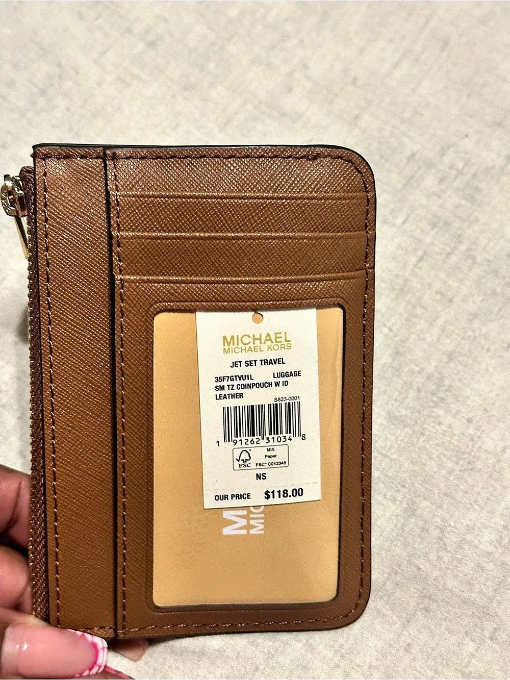 Michael Kors Jet Set Travel Leather Brown Zip Card Holder NWT